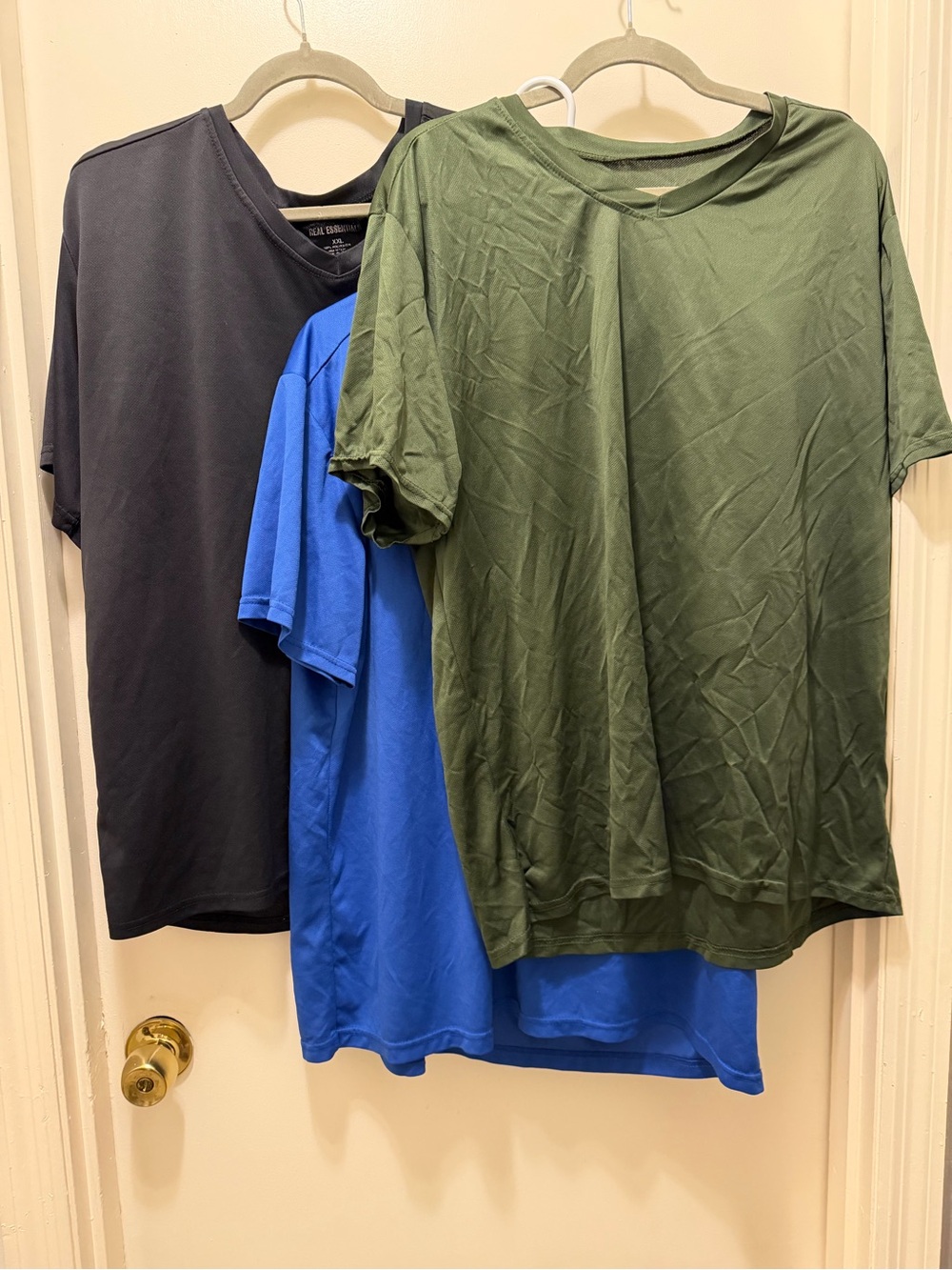 Men's Real Essentials V-Neck T-Shirt Pack of 3 - Olive Green, Royal Blue & Black